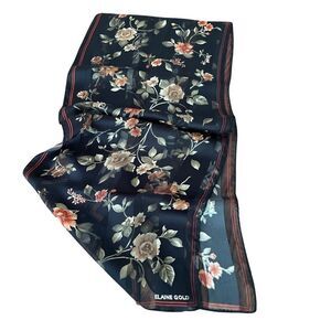 Elaine gold black with neutral floral pattern scarf silk in excellent condition